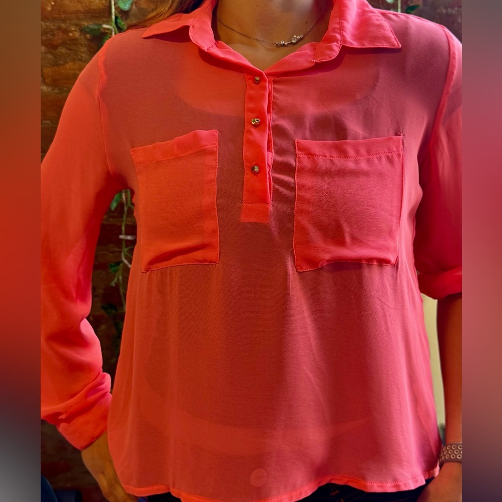 Women's Coral Pink Button-Front Blouse